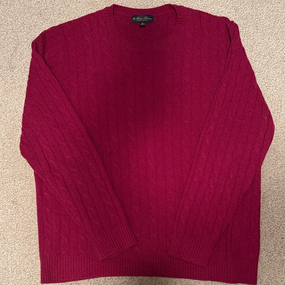 Brooks Brothers Men's Light Burgundy Cable knit Crewneck Sweater